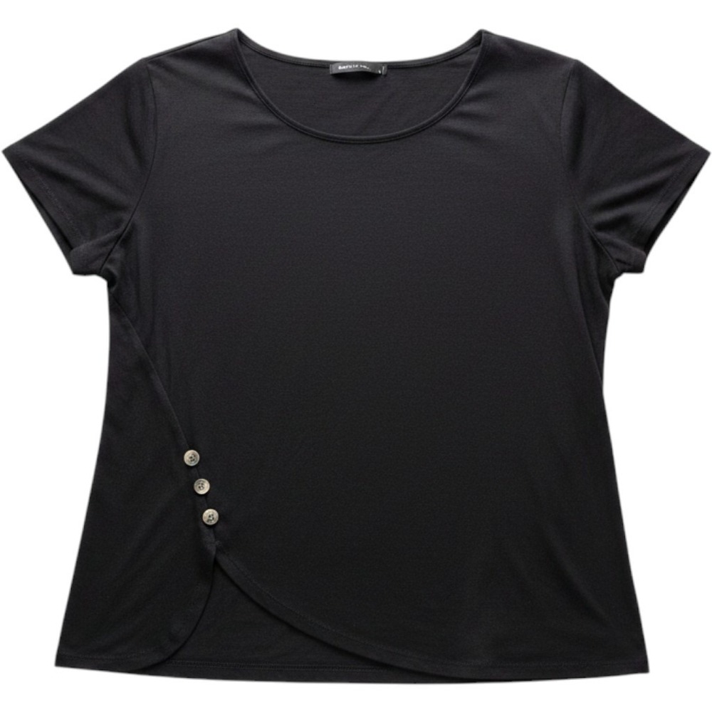 Emery Rose T-Shirt Women 2XL Black Asymmetric Button Trim Scoop Neck Tee